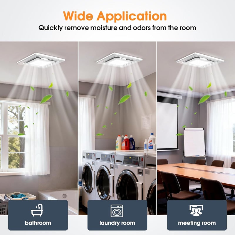 FEITON Bathroom Exhaust Fan with Light, Ceiling Mount, 110 CFM 1.0 Sones 4 Inch Duct, Quiet Square Bath Fan Light Combo, Shower Exhaust Fan with Light - Image 4